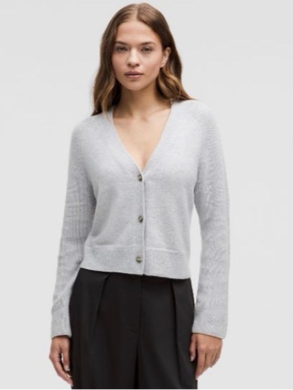 🍋 Lululemon Cashmere Slim Fit V-Neck Cardigan | Heathered Silver | XS